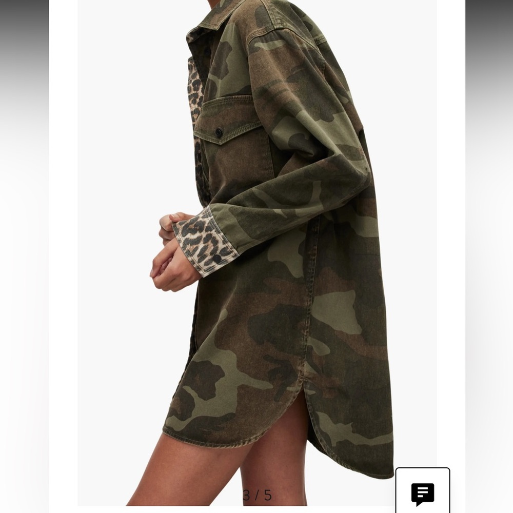 All Saints Lily Camo & Leopard Long Sleeve Shirtdress - Picture 3 of 9